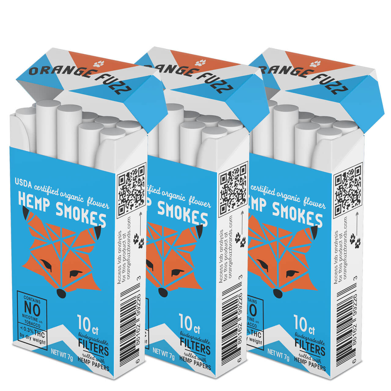 3 Pack Orange Fuzz USDA Certified Organic Hemp Smokes - 2400MG - 30ct
