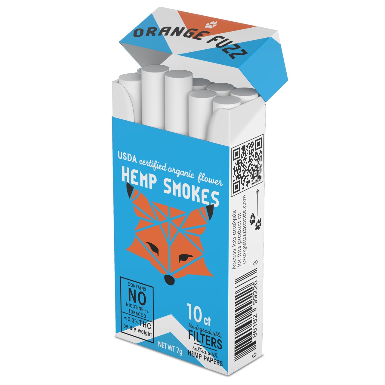 1 Pack Orange Fuzz USDA Certified Organic Hemp Smokes - CBD 23% - 10ct