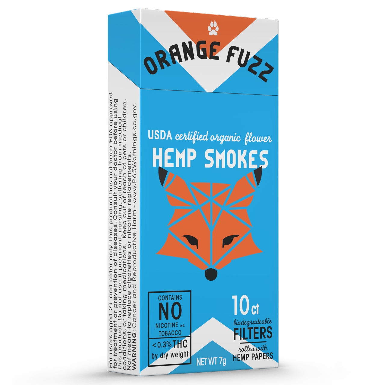 1 Pack Orange Fuzz USDA Certified Organic Hemp Smokes - CBD 23% - 10ct